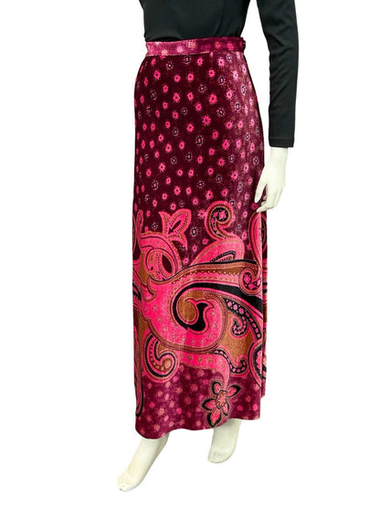 VTG 70S PINK BROWN PURPLE SWIRL PSYCHEDELIC PAISLEY MANDALA MAXI SKIRT 4
