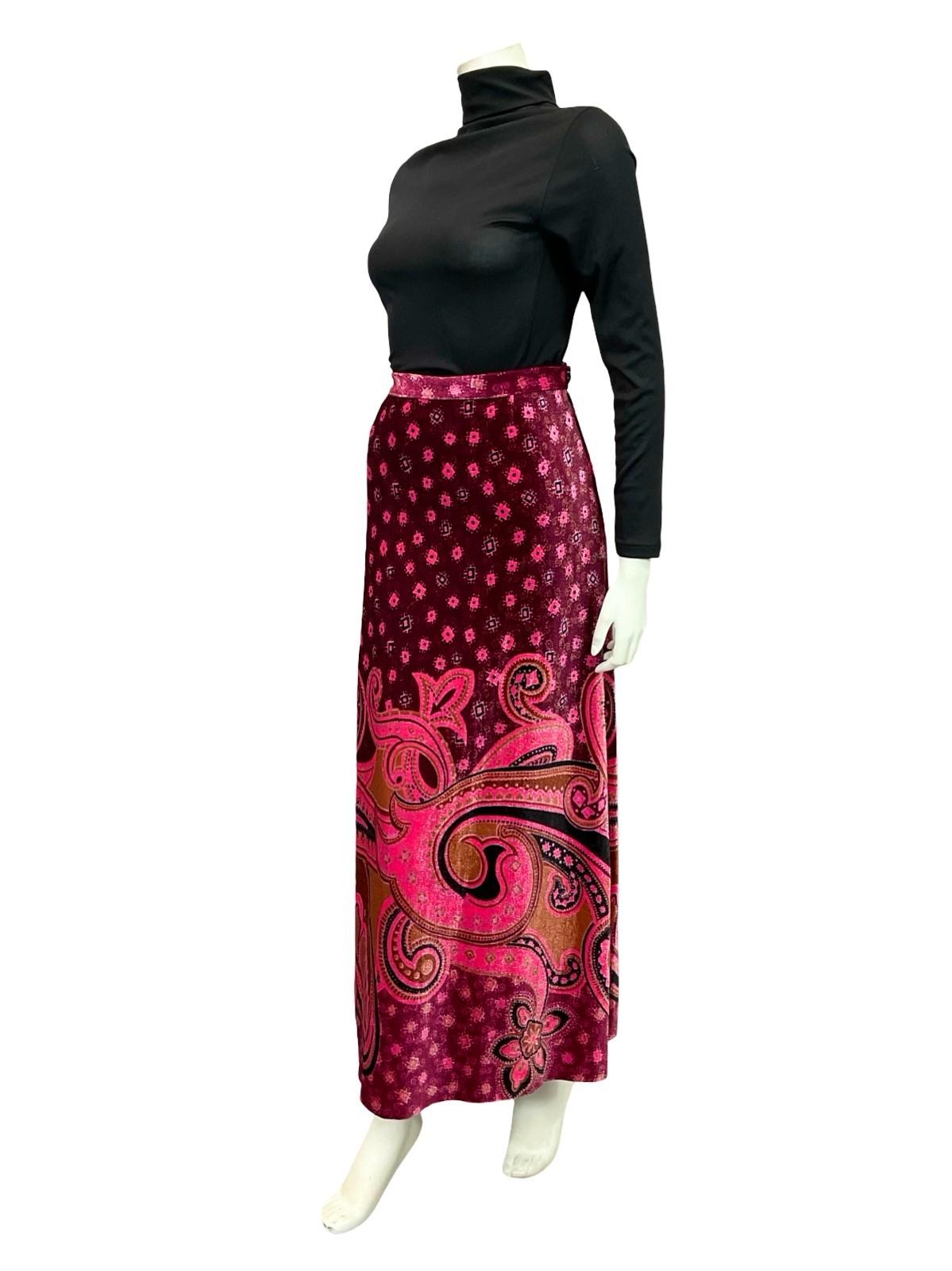 VTG 70S PINK BROWN PURPLE SWIRL PSYCHEDELIC PAISLEY MANDALA MAXI SKIRT 4