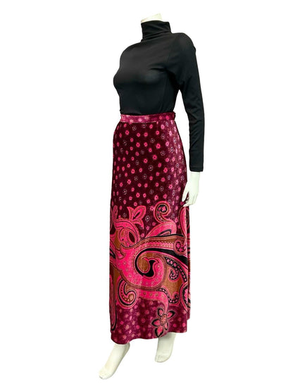 VTG 70S PINK BROWN PURPLE SWIRL PSYCHEDELIC PAISLEY MANDALA MAXI SKIRT 4