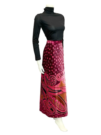 VTG 70S PINK BROWN PURPLE SWIRL PSYCHEDELIC PAISLEY MANDALA MAXI SKIRT 4