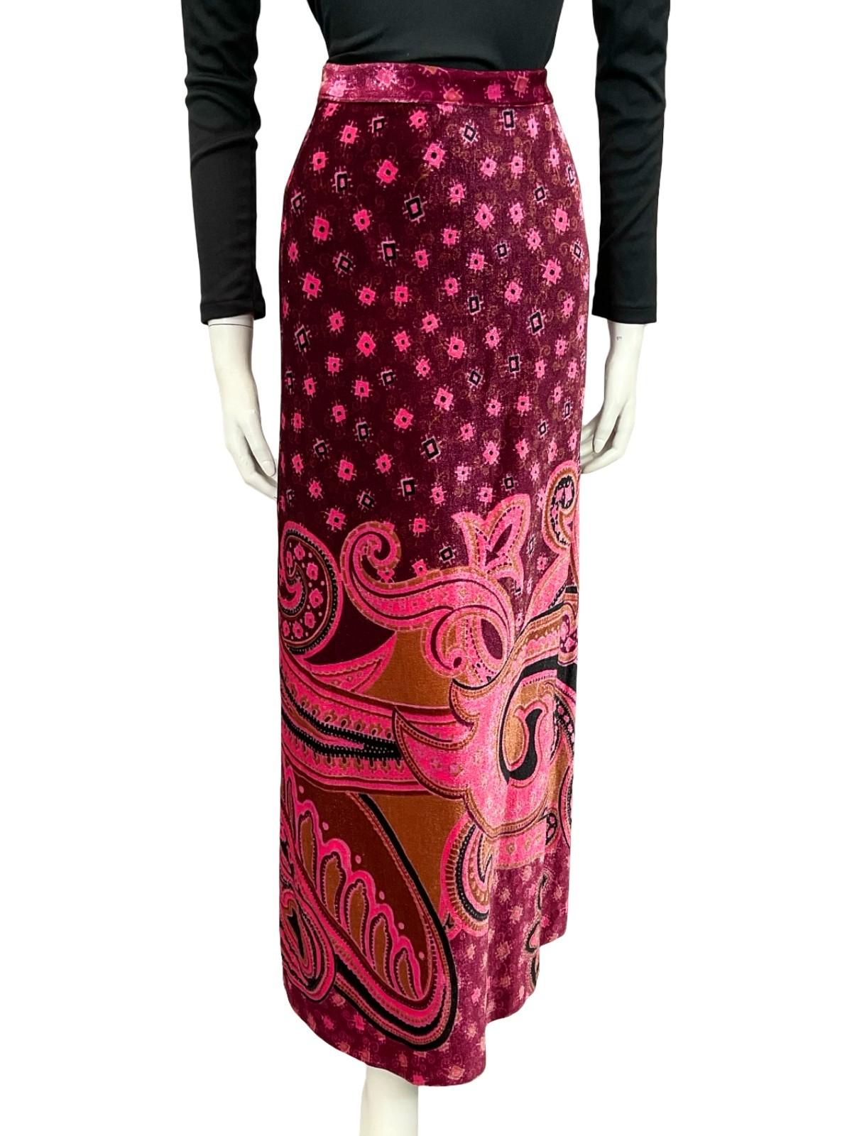 VTG 70S PINK BROWN PURPLE SWIRL PSYCHEDELIC PAISLEY MANDALA MAXI SKIRT 4