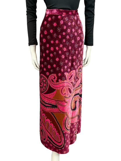 VTG 70S PINK BROWN PURPLE SWIRL PSYCHEDELIC PAISLEY MANDALA MAXI SKIRT 4