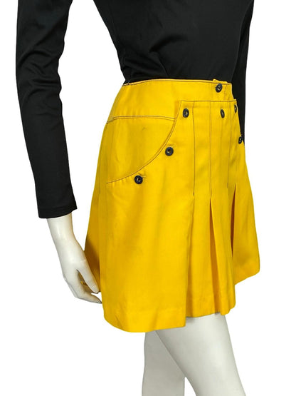 VTG 60S MOD BRIGHT YELLOW NAVY BLUE SAILOR CONTRAST STITCH PLEATED MINI SKIRT 6