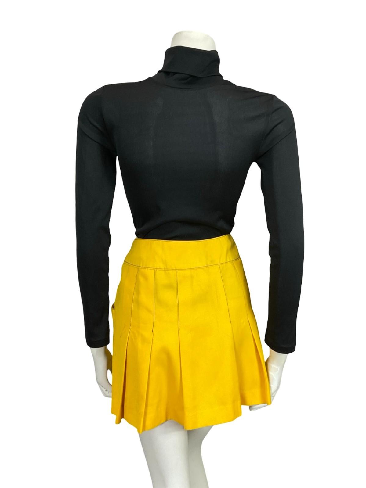 VTG 60S MOD BRIGHT YELLOW NAVY BLUE SAILOR CONTRAST STITCH PLEATED MINI SKIRT 6