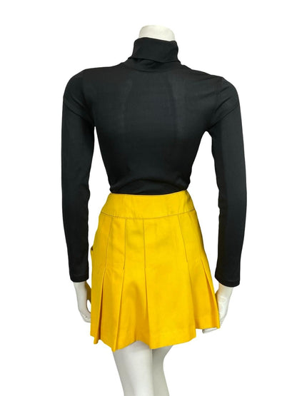 VTG 60S MOD BRIGHT YELLOW NAVY BLUE SAILOR CONTRAST STITCH PLEATED MINI SKIRT 6