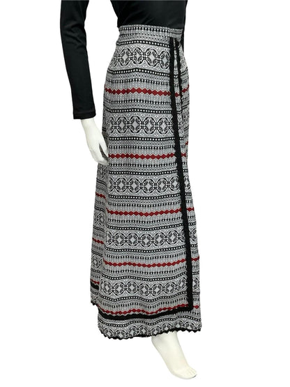 VTG 70S FOLK HIPPY WHITE BLACK RED GEOMETRIC RIC RAC MAXI SKIRT 10