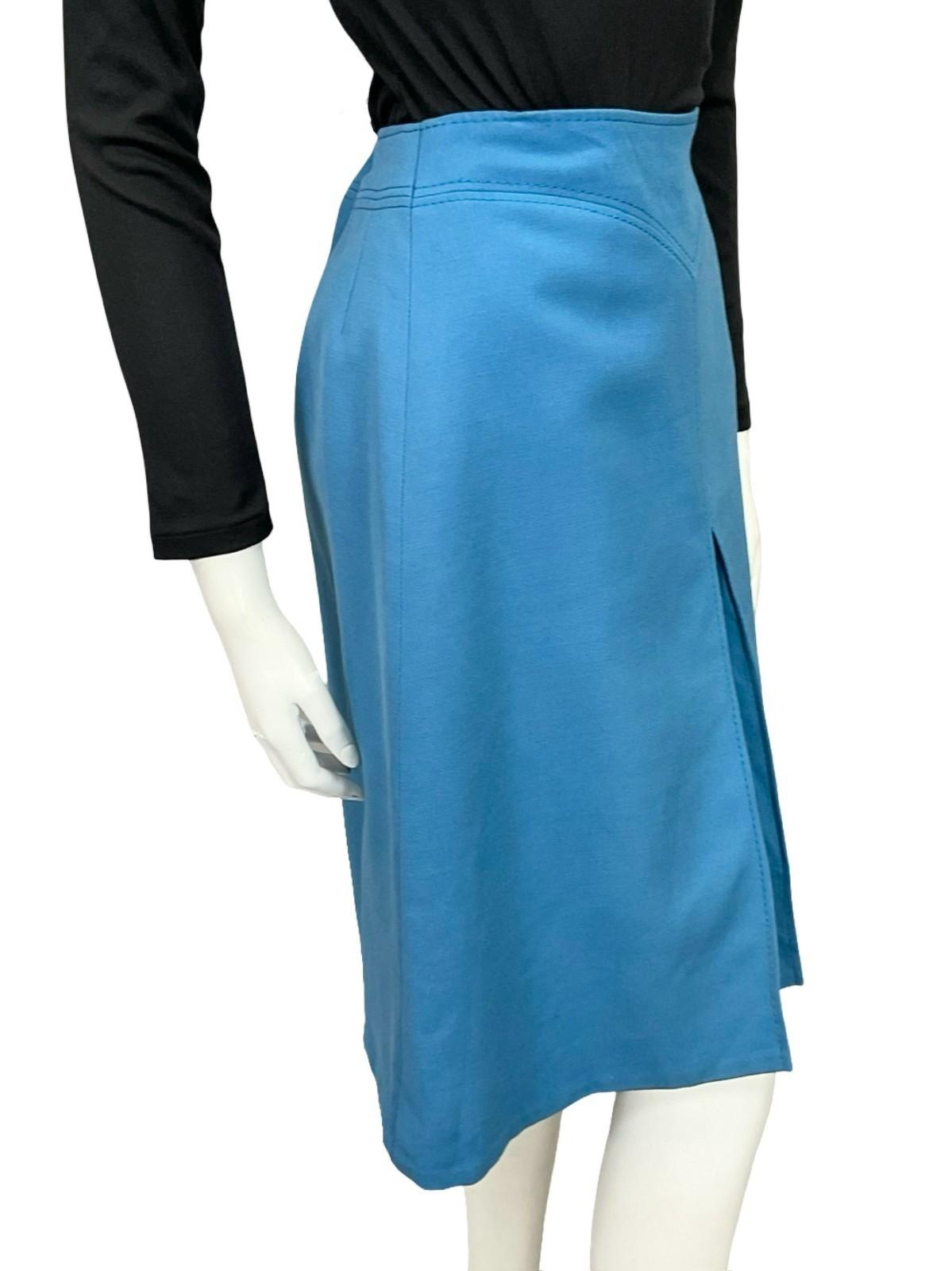 VTG 60S 70S BRIGHT BLUE PLEAT SECRETARY MOD WOOL MIDI SKIRT S 6