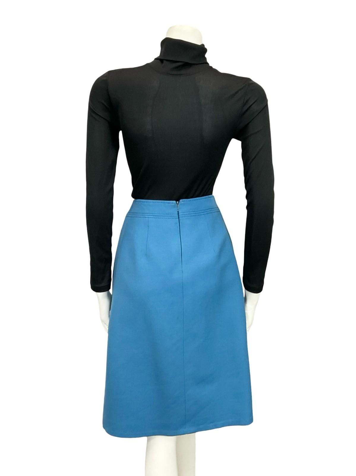 VTG 60S 70S BRIGHT BLUE PLEAT SECRETARY MOD WOOL MIDI SKIRT S 6