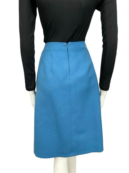 VTG 60S 70S BRIGHT BLUE PLEAT SECRETARY MOD WOOL MIDI SKIRT S 6