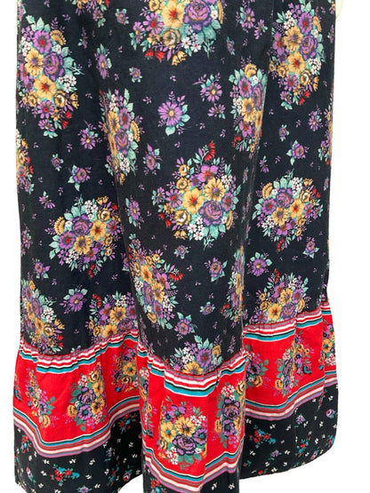 VTG 70S BLACK RED PURPLE FLORAL BOUQUET BOHO HIPPY MAXI SKIRT XS 6