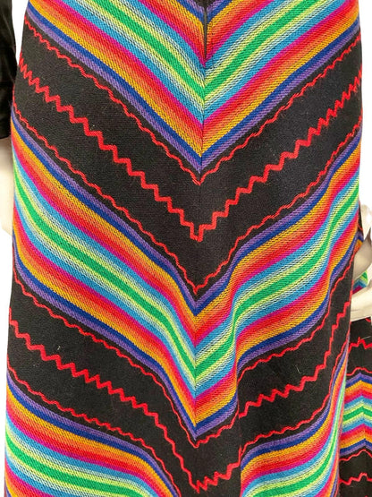 VTG 60S 70S RAINBOW BLACK RED GREEN BLUE CHEVRON STRIPE GEOMETRIC SKIRT 12 14 M