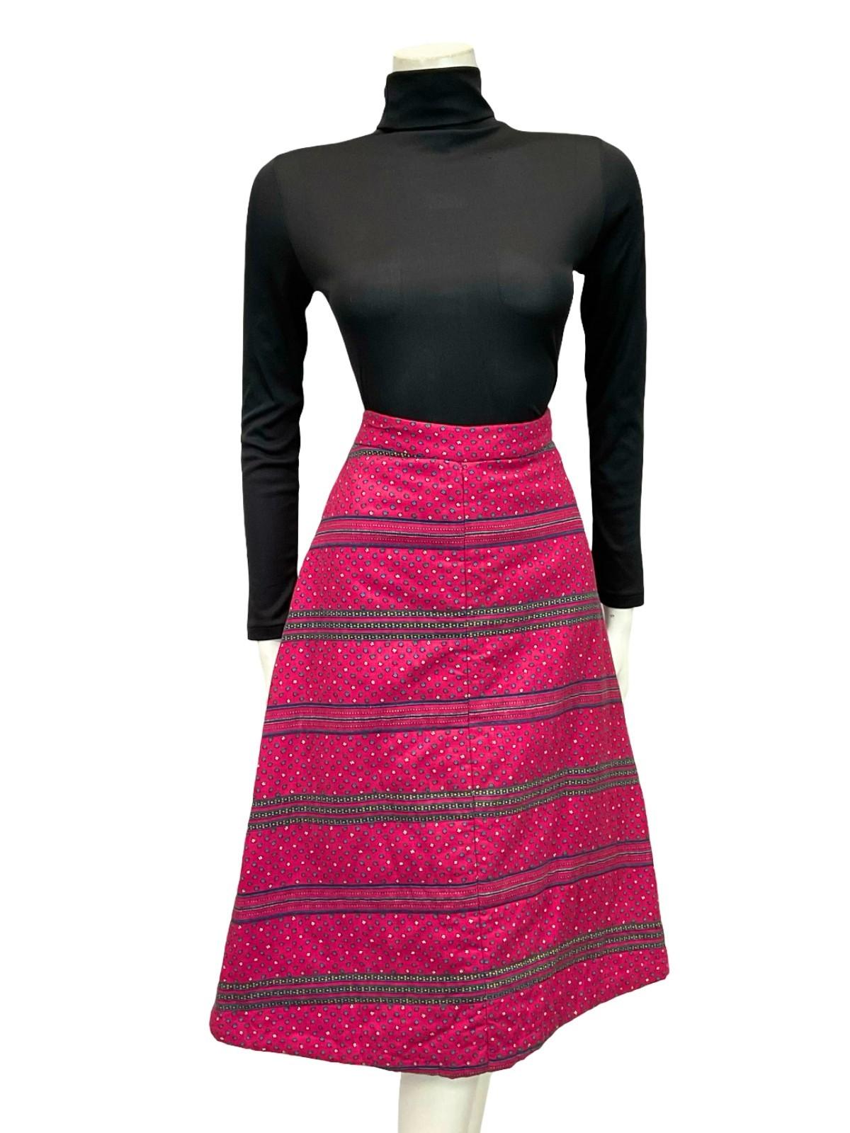 VTG 60S 70S PINK BLUE WHITE DITY FLORAL HIPPY BOHO A LINE QUILTED MIDI SKIRT 10