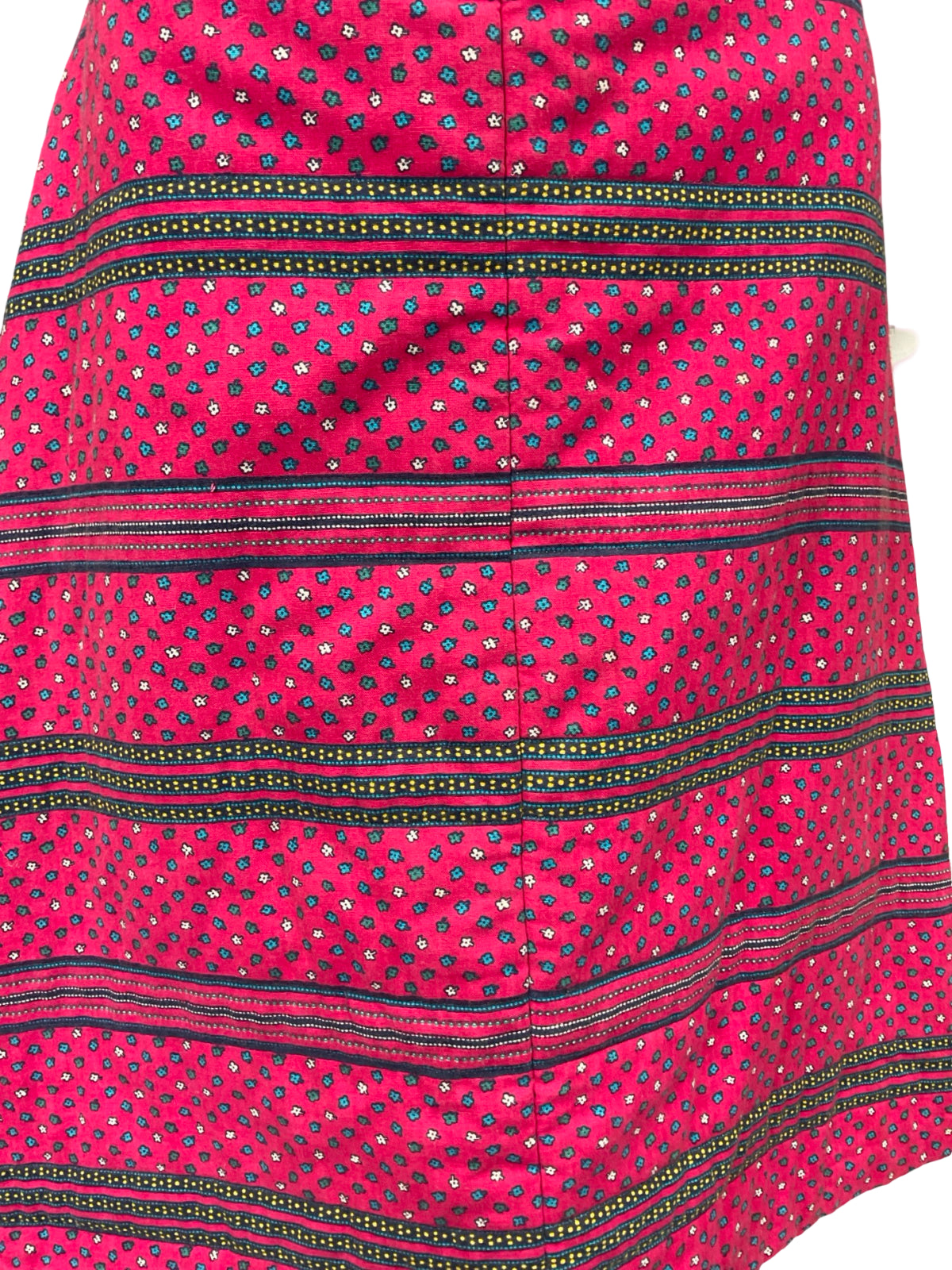 VTG 60S 70S PINK BLUE WHITE DITY FLORAL HIPPY BOHO A LINE QUILTED MIDI SKIRT 10