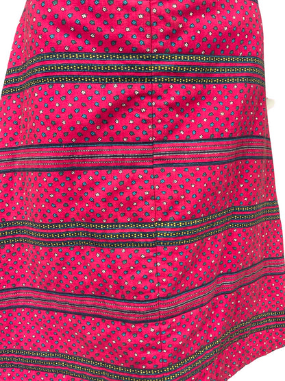 VTG 60S 70S PINK BLUE WHITE DITY FLORAL HIPPY BOHO A LINE QUILTED MIDI SKIRT 10