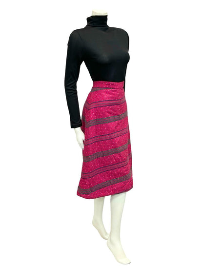 VTG 60S 70S PINK BLUE WHITE DITY FLORAL HIPPY BOHO A LINE QUILTED MIDI SKIRT 10