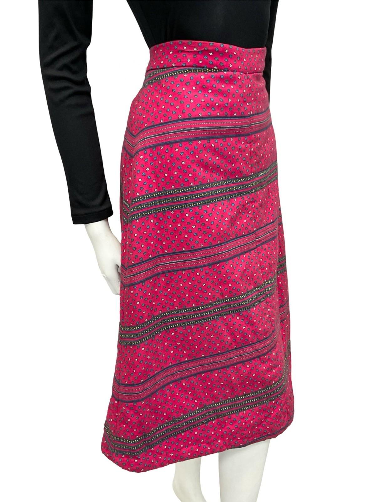 VTG 60S 70S PINK BLUE WHITE DITY FLORAL HIPPY BOHO A LINE QUILTED MIDI SKIRT 10