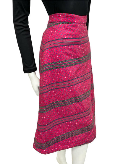 VTG 60S 70S PINK BLUE WHITE DITY FLORAL HIPPY BOHO A LINE QUILTED MIDI SKIRT 10