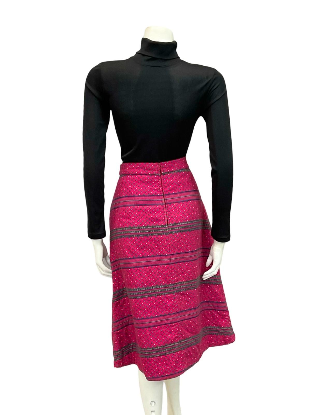 VTG 60S 70S PINK BLUE WHITE DITY FLORAL HIPPY BOHO A LINE QUILTED MIDI SKIRT 10