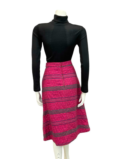 VTG 60S 70S PINK BLUE WHITE DITY FLORAL HIPPY BOHO A LINE QUILTED MIDI SKIRT 10