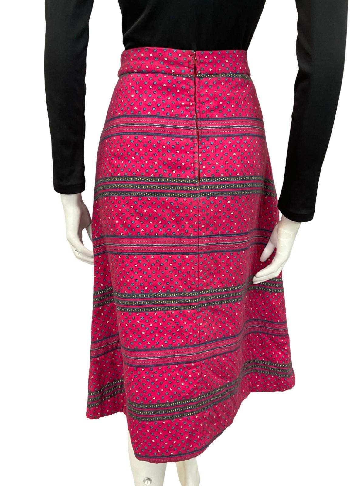 VTG 60S 70S PINK BLUE WHITE DITY FLORAL HIPPY BOHO A LINE QUILTED MIDI SKIRT 10