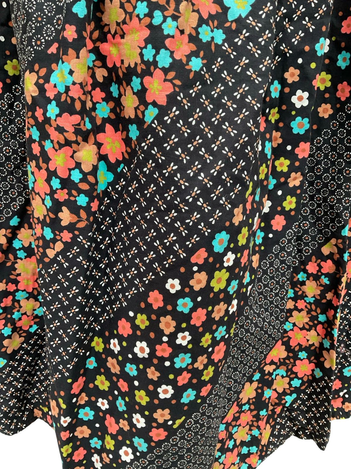 VTG 70S BOHO BLACK WHITE PINK BLUE FLORAL STRIPED COTTON MAXI SKIRT 8 10 S