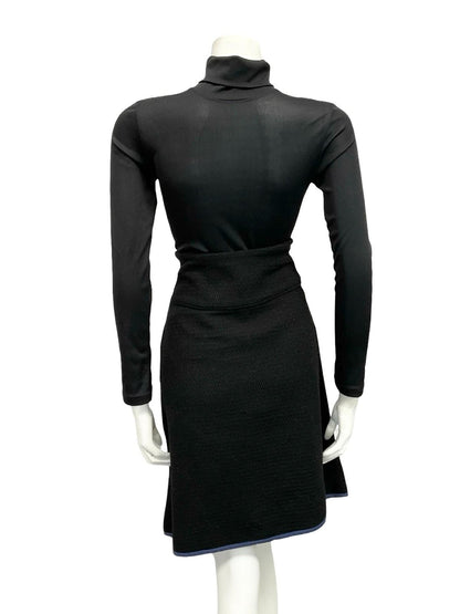 VTG 60S BLACK GREEN PINK WHITE FLORAL FOLK EMBROIDERED WOOL KNIT MINI SKIRT 12