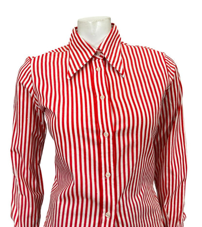 VTG 60S 70S RED WHITE STRIPE GEOMETRIC MOD DAGGER COLLAR SHIRT 10 12