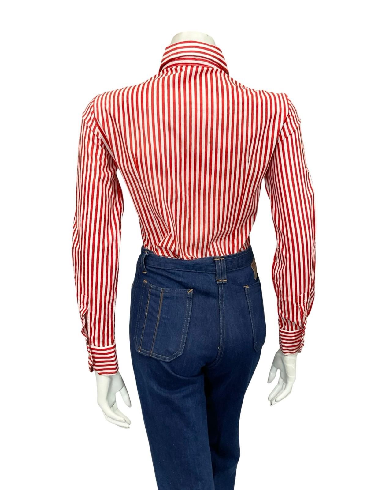VTG 60S 70S RED WHITE STRIPE GEOMETRIC MOD DAGGER COLLAR SHIRT 10 12