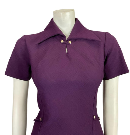 VTG 60S 70S AUBERGINE PURPLE MOD GOGO SPACE AGE GOLD KEYHOLE TUNIC TOP 10