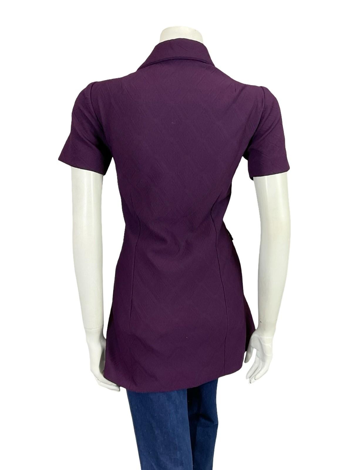 VTG 60S 70S AUBERGINE PURPLE MOD GOGO SPACE AGE GOLD KEYHOLE TUNIC TOP 10