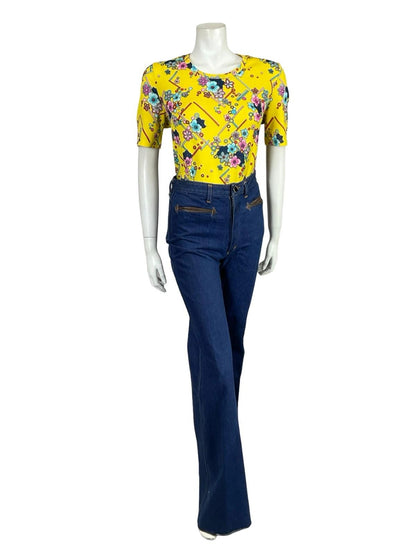 VTG 60S 70S YELLOW BLUE PINK RED FLORAL GEOMETRIC DAISY DOTTY T SHIRT 12