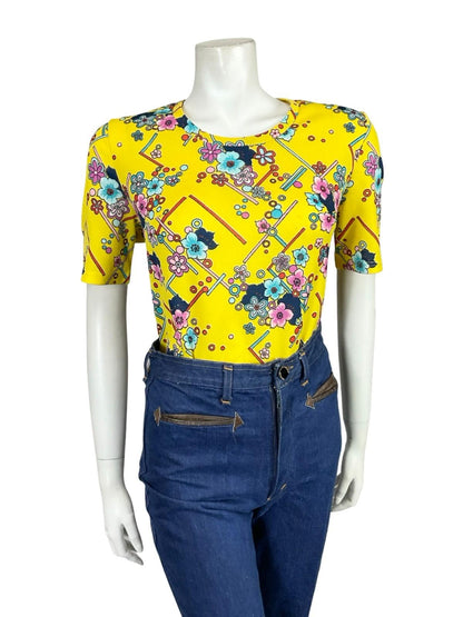 VTG 60S 70S YELLOW BLUE PINK RED FLORAL GEOMETRIC DAISY DOTTY T SHIRT 12