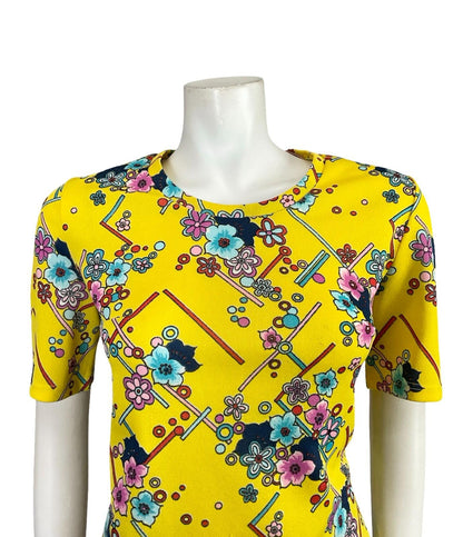 VTG 60S 70S YELLOW BLUE PINK RED FLORAL GEOMETRIC DAISY DOTTY T SHIRT 12