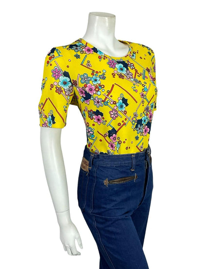 VTG 60S 70S YELLOW BLUE PINK RED FLORAL GEOMETRIC DAISY DOTTY T SHIRT 12