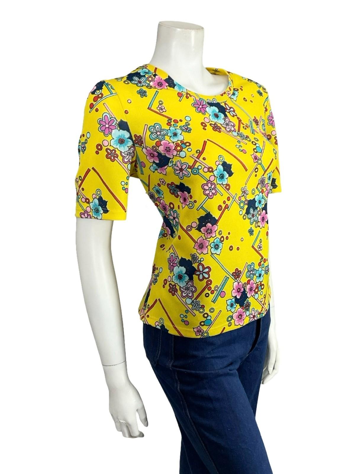 VTG 60S 70S YELLOW BLUE PINK RED FLORAL GEOMETRIC DAISY DOTTY T SHIRT 12