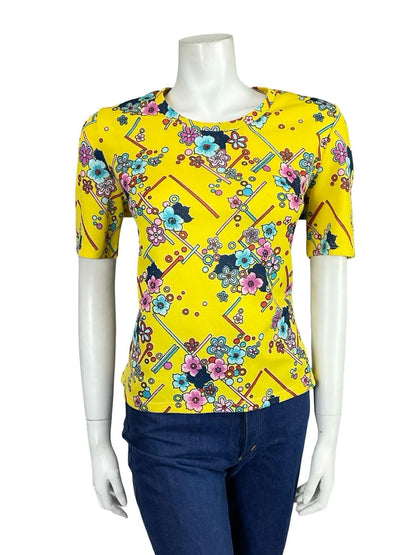 VTG 60S 70S YELLOW BLUE PINK RED FLORAL GEOMETRIC DAISY DOTTY T SHIRT 12