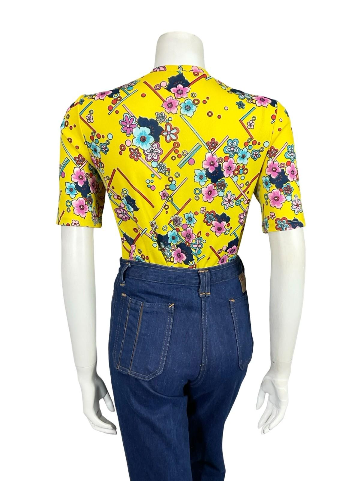 VTG 60S 70S YELLOW BLUE PINK RED FLORAL GEOMETRIC DAISY DOTTY T SHIRT 12