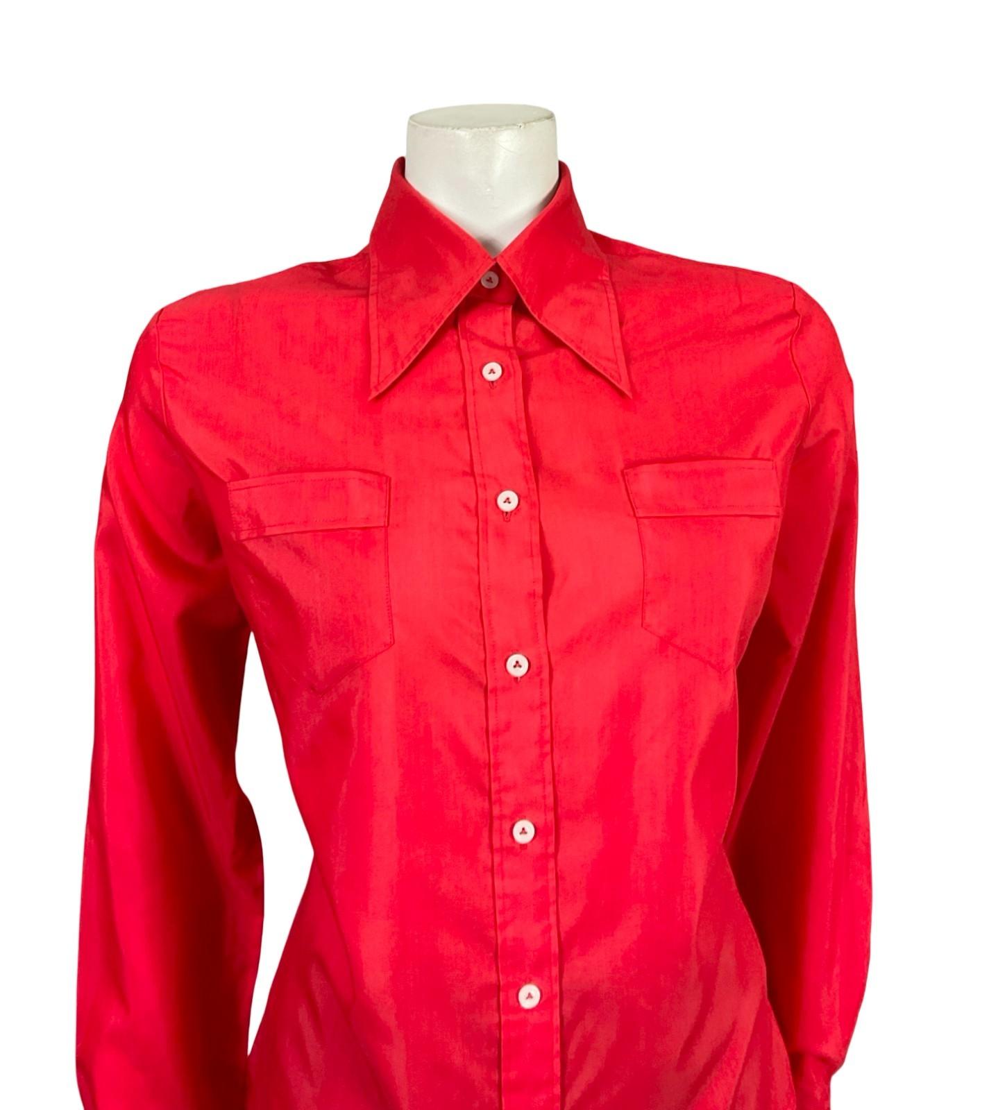 VTG 60S 70S LADY VAN LAACK BRIGHT RED MOD MONOCHROME DAGGER COLLAR SHIRT 16 18 L