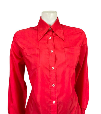 VTG 60S 70S LADY VAN LAACK BRIGHT RED MOD MONOCHROME DAGGER COLLAR SHIRT 16 18 L