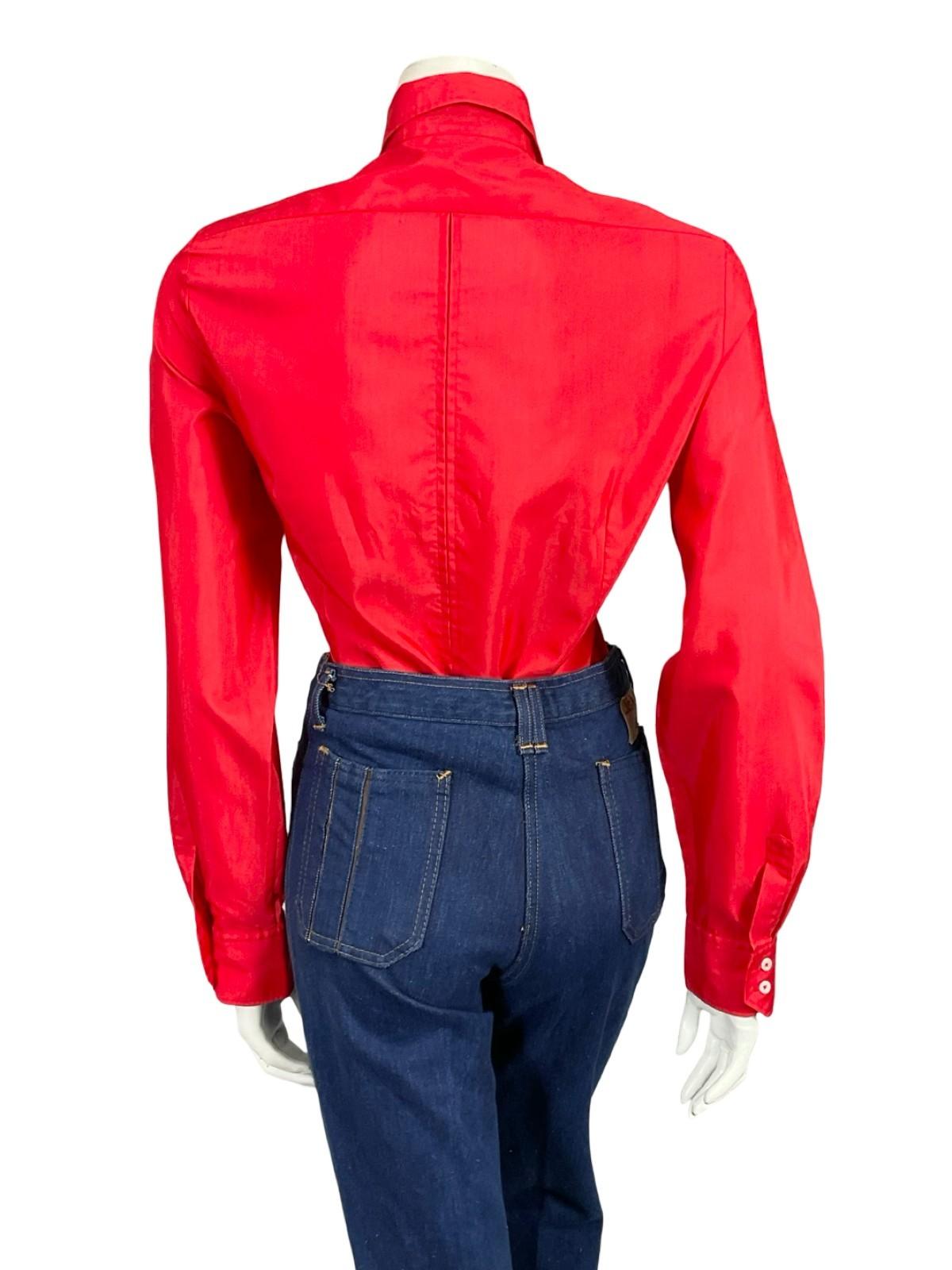 VTG 60S 70S LADY VAN LAACK BRIGHT RED MOD MONOCHROME DAGGER COLLAR SHIRT 16 18 L