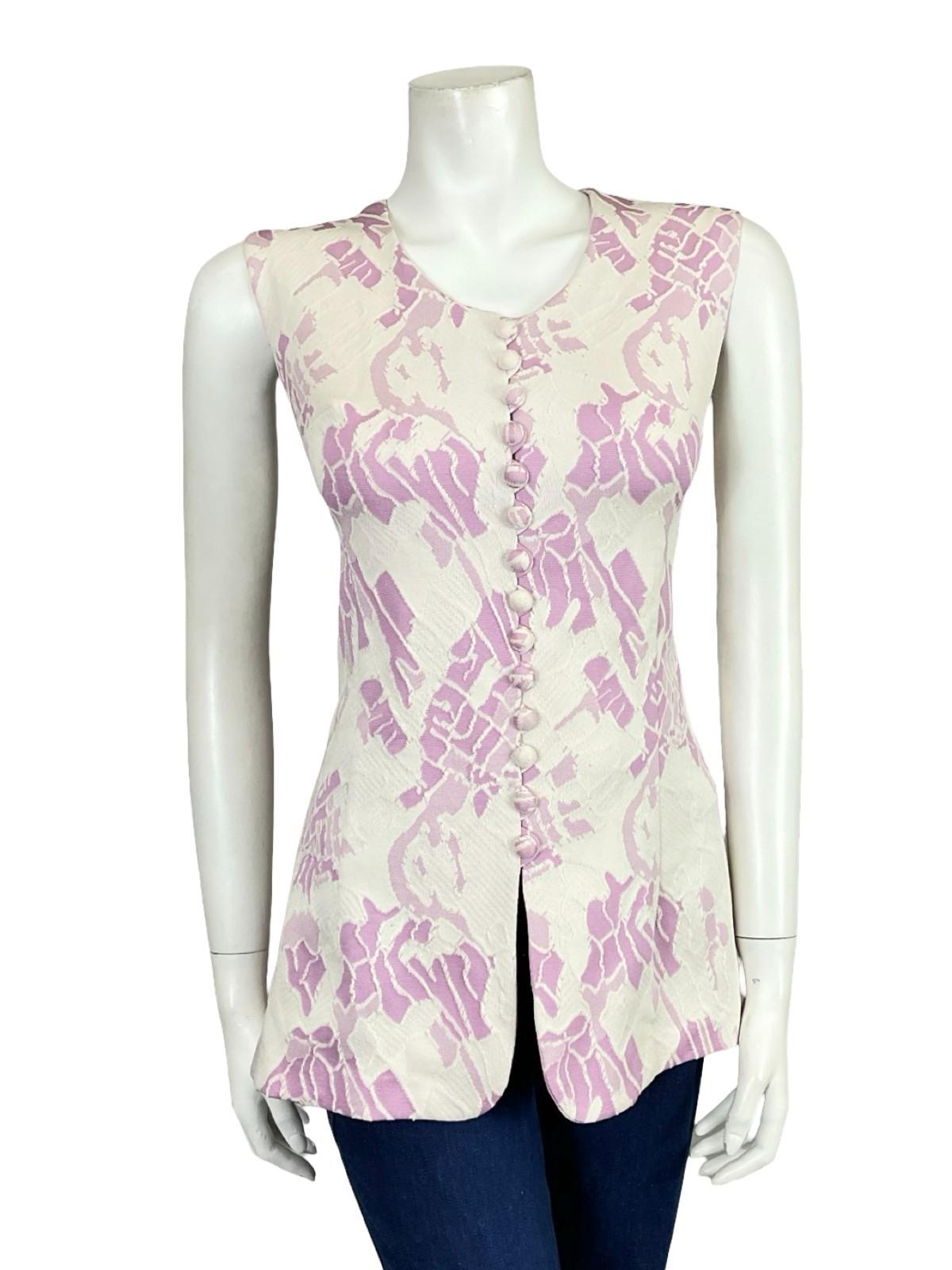 VTG 60S 70S PURPLE WHITE ABSTRACT PSYCHEDELIC SCOOP NECK SLEEVELESS TOP 12