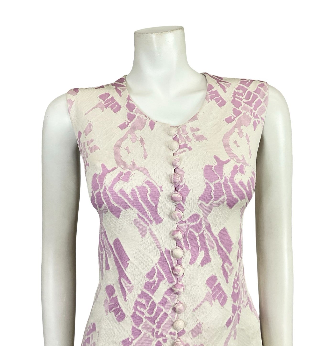 VTG 60S 70S PURPLE WHITE ABSTRACT PSYCHEDELIC SCOOP NECK SLEEVELESS TOP 12