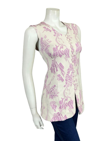 VTG 60S 70S PURPLE WHITE ABSTRACT PSYCHEDELIC SCOOP NECK SLEEVELESS TOP 12