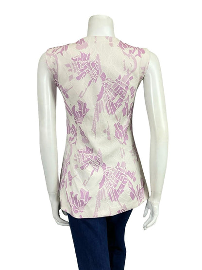 VTG 60S 70S PURPLE WHITE ABSTRACT PSYCHEDELIC SCOOP NECK SLEEVELESS TOP 12