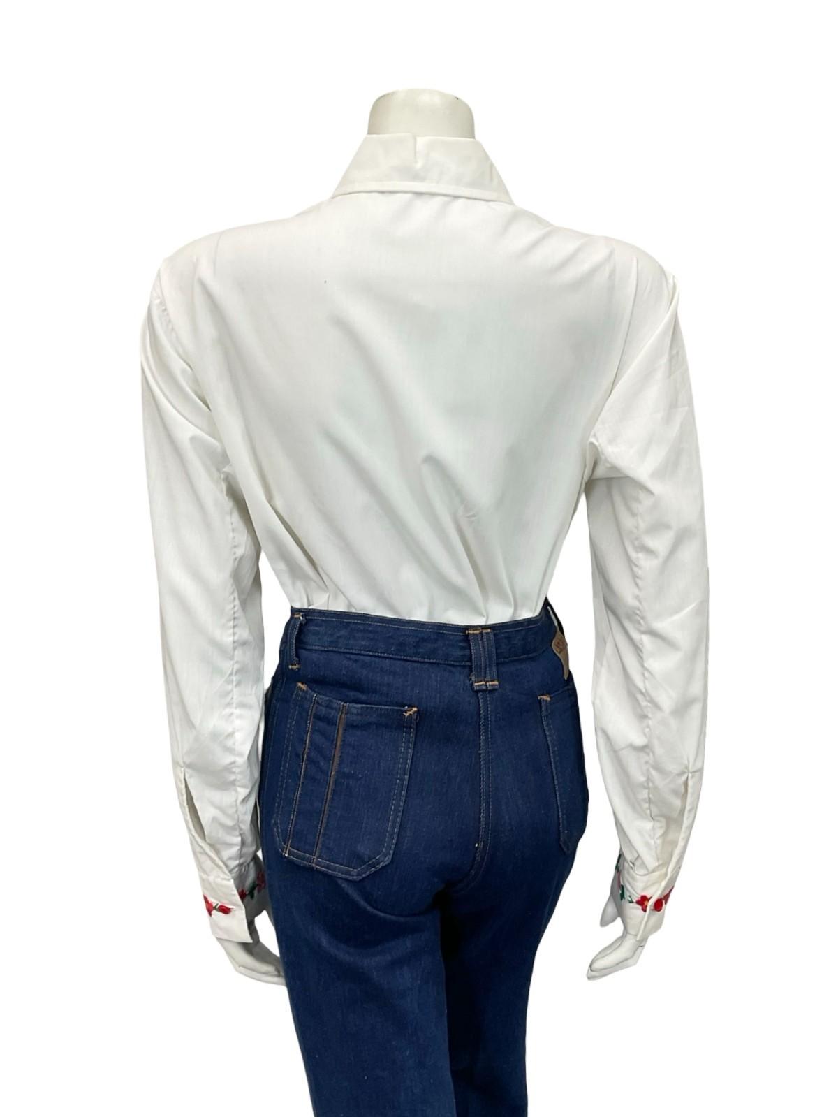 VTG 60S 70S WHITE PINK MOD DAGGER COLLAR FLORAL OP ART SHIRT 6 XS