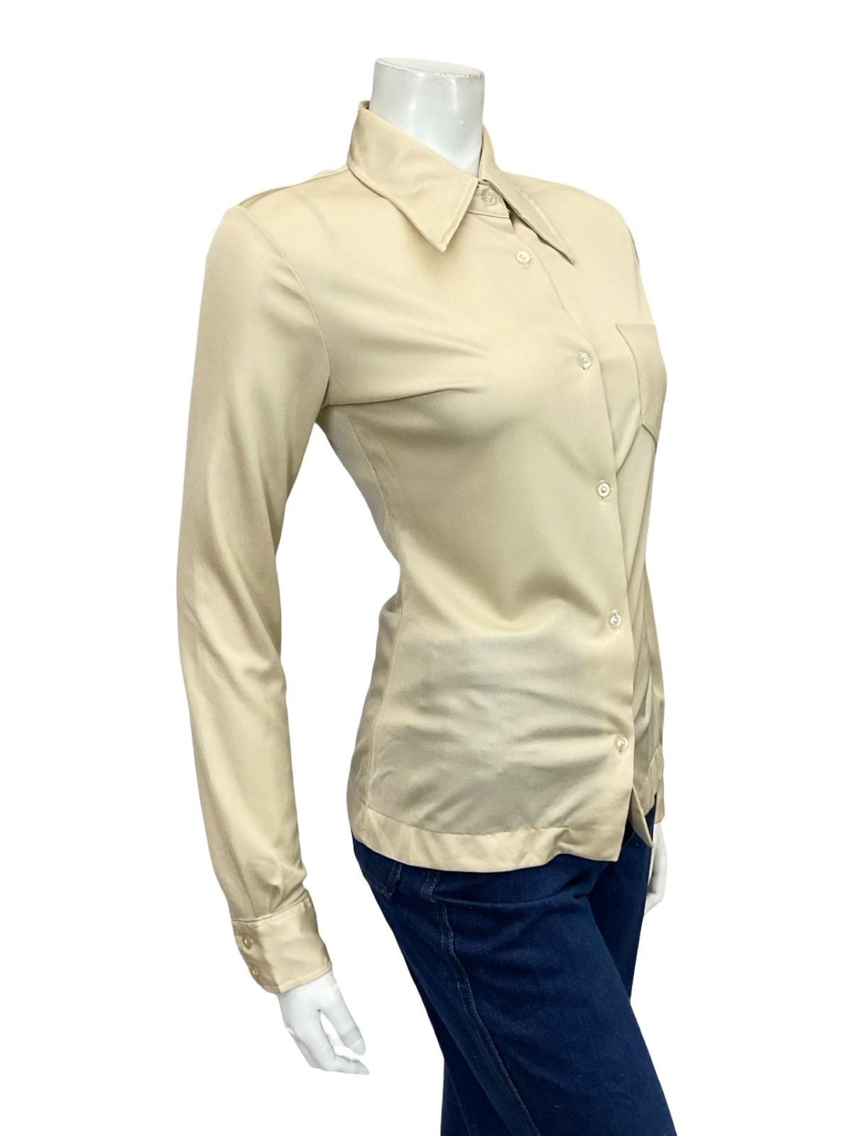 VINTAGE 60S 70S BEIGE DAGGER COLLAR MONOCHROME MOD SHIRT 10