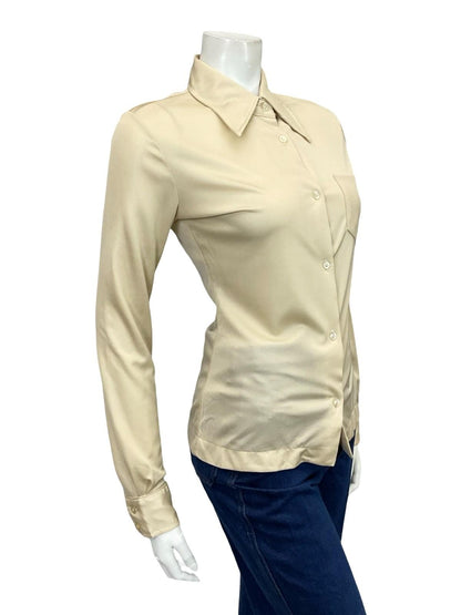 VINTAGE 60S 70S BEIGE DAGGER COLLAR MONOCHROME MOD SHIRT 10