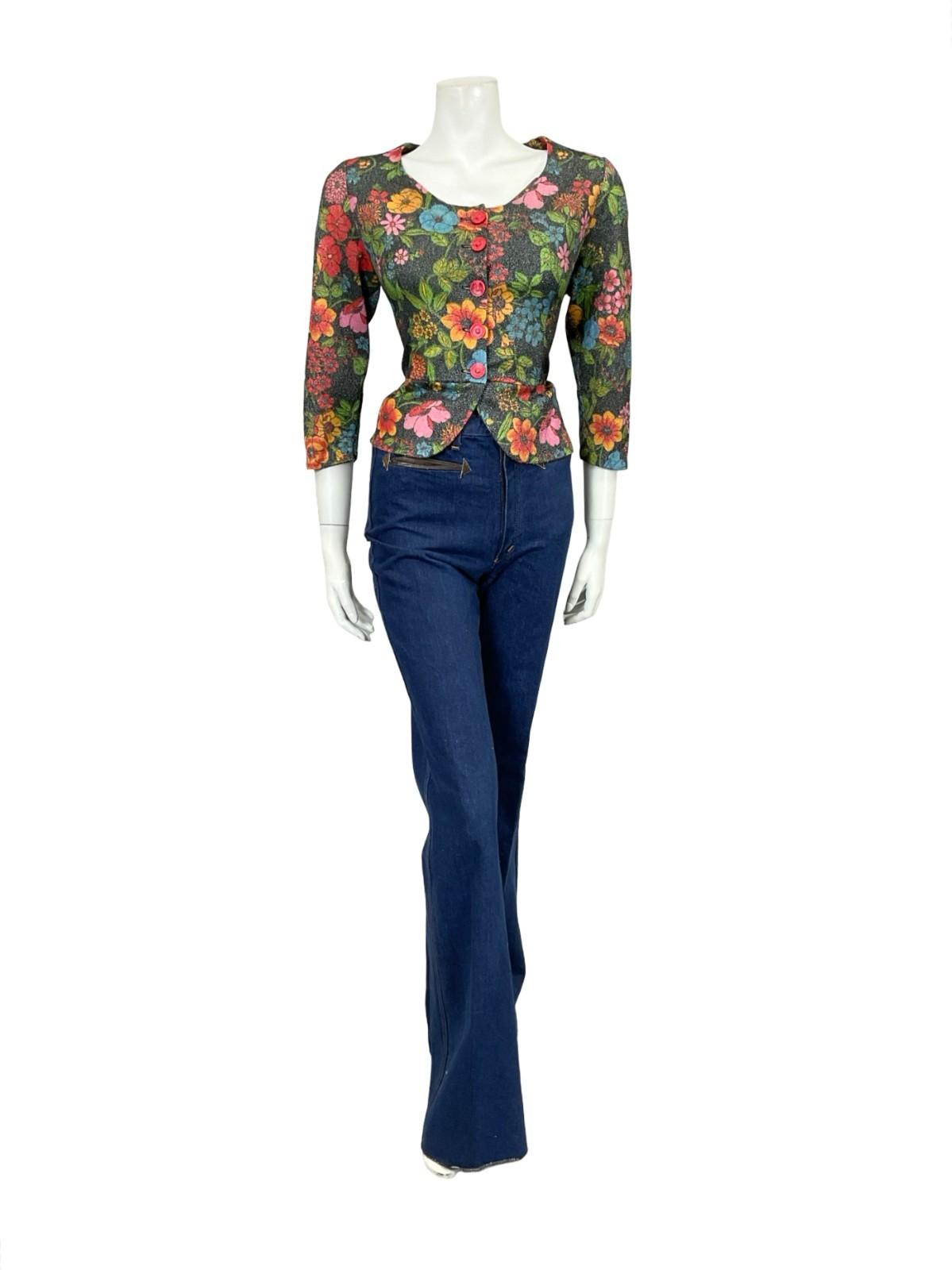 VTG 60S 70S BLACK PINK ORANGE GREEN GLITTERY LUREX PARTY PEPLUM CROPPED TOP 14