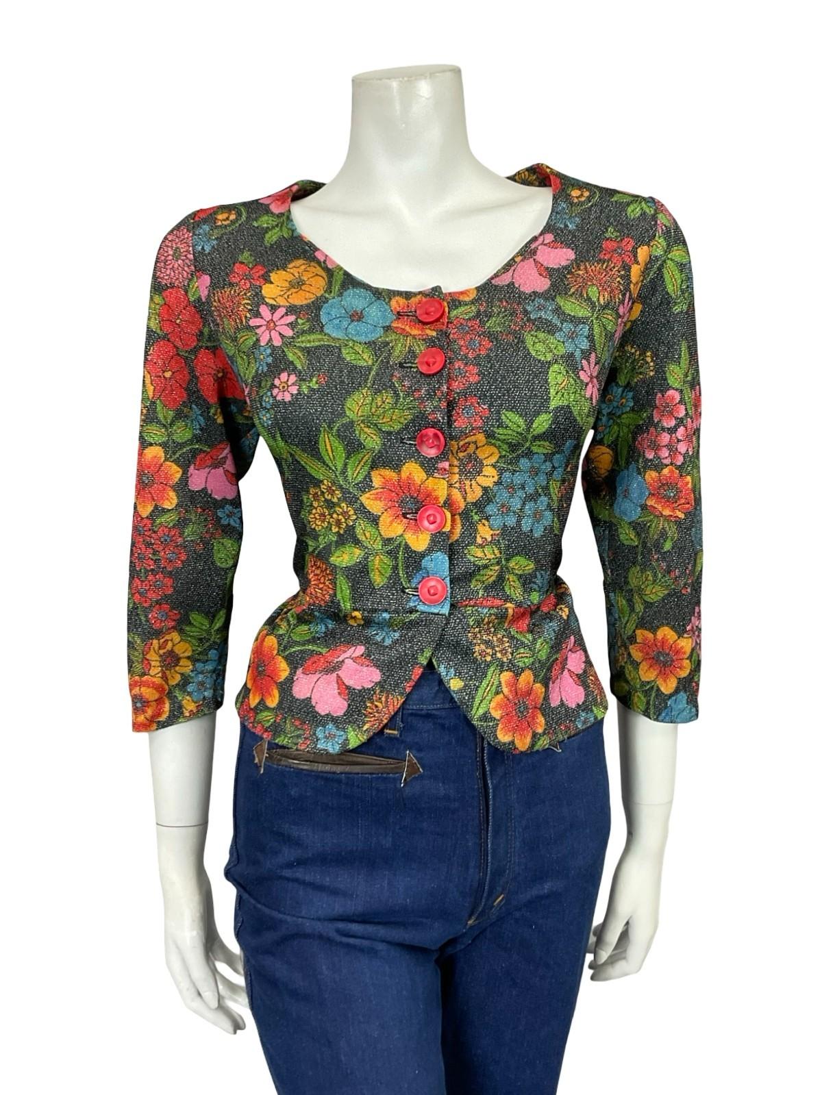 VTG 60S 70S BLACK PINK ORANGE GREEN GLITTERY LUREX PARTY PEPLUM CROPPED TOP 14