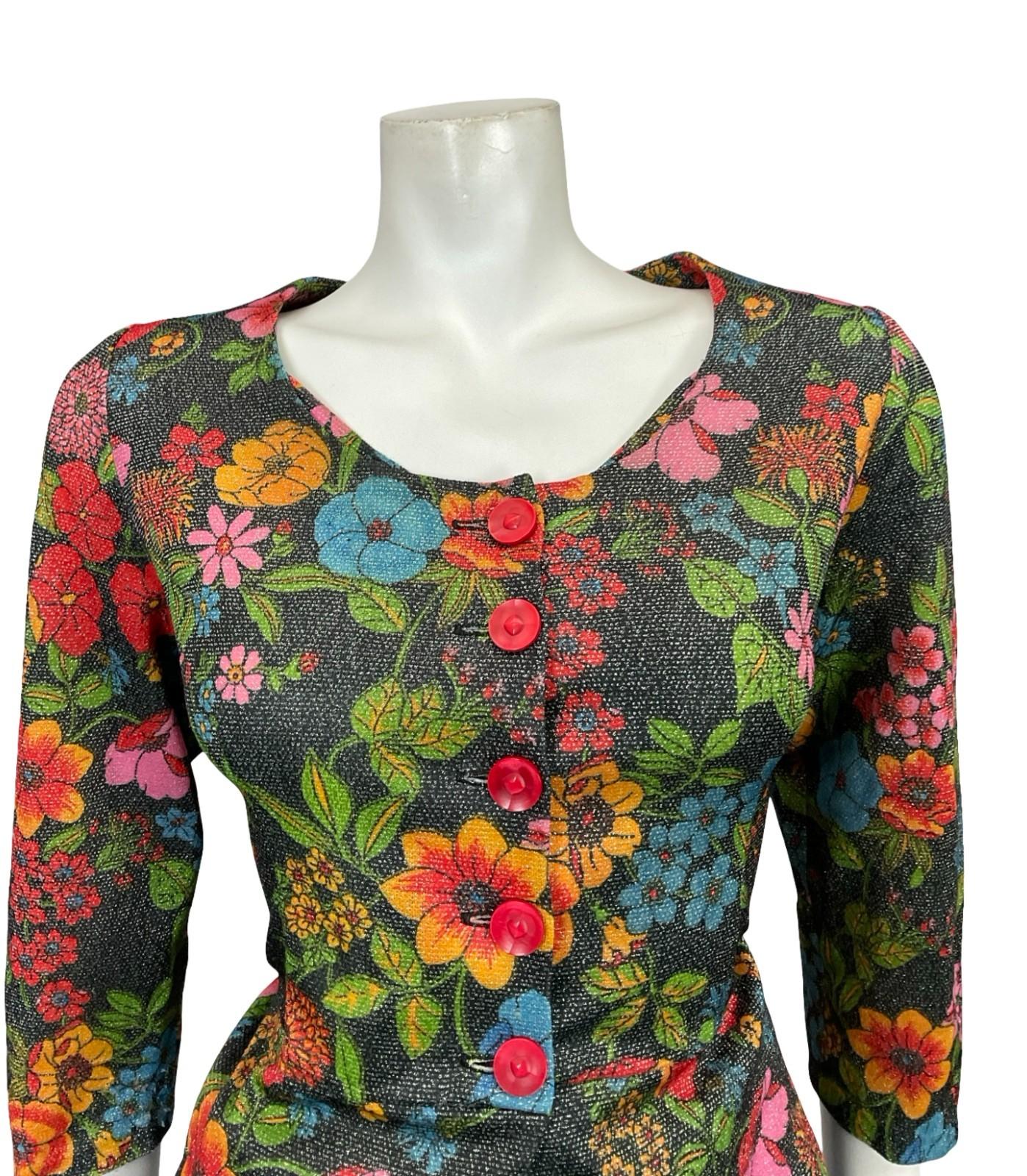 VTG 60S 70S BLACK PINK ORANGE GREEN GLITTERY LUREX PARTY PEPLUM CROPPED TOP 14